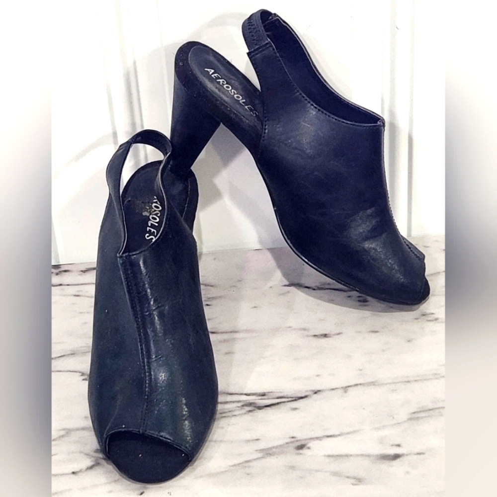 Aerosoles Survivor black peep toe sling back heels women's size 8